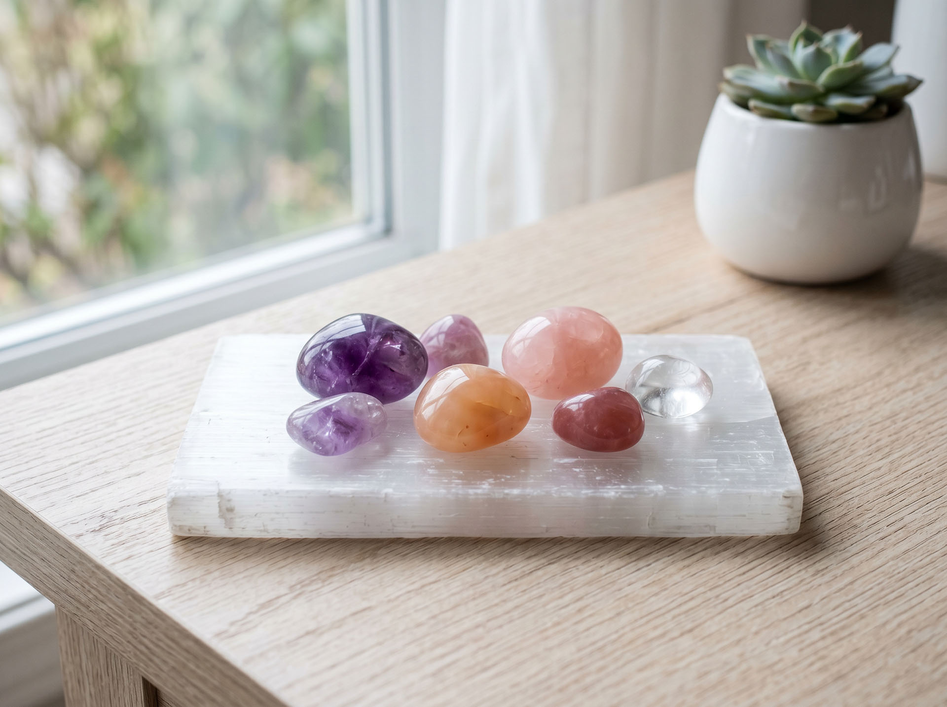 Crystals Cleansing On A Selenite Plate