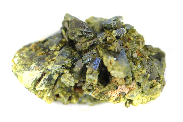 Raw Epidote Mineral Showing Natural Rough Green Crystal Formations
