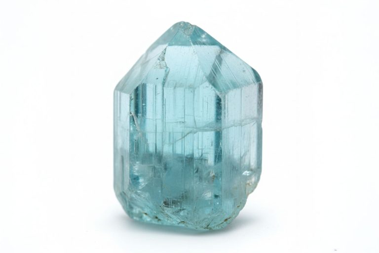 Aw Euclase Mineral Showing Natural Rough Crystal With Pale Blue Transparent Tones