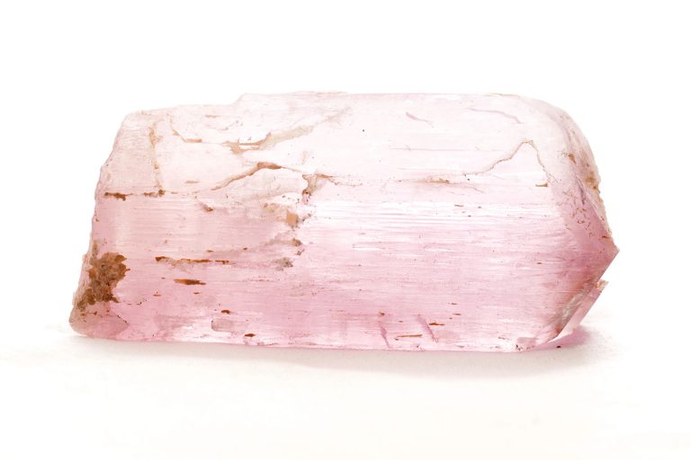 Raw Kunzite Mineral Showing Natural Rough Crystal With Pale Pink And Lilac Coloration