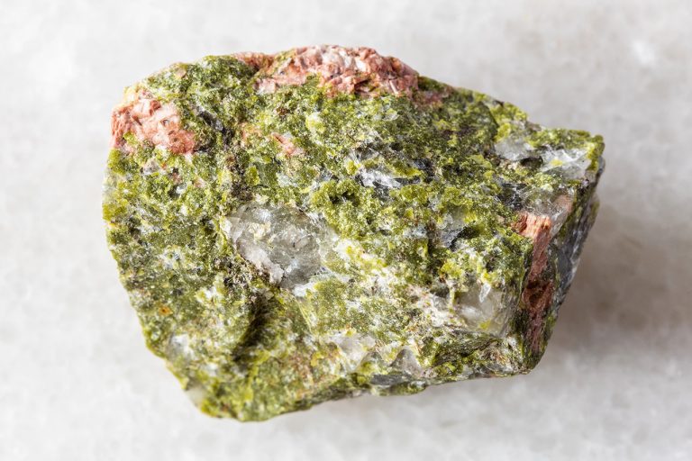 Raw Unakite Mineral Showing Natural Rough Texture With Green Epidote And Pink Feldspar