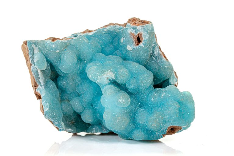 Blue Smithsonite With Vibrant Sky-Blue Hue, Rounded Formations, And Smooth Mineral Surface